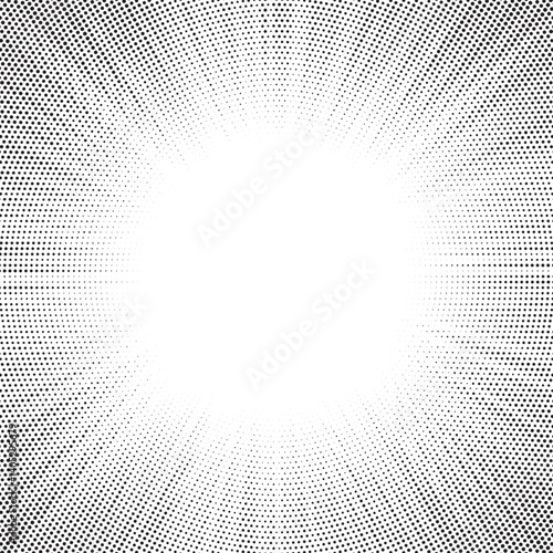 Dotwork noise burst beam background. Black noise stipple dots sunburst pattern. Motion, explosion effect. Abstract dotwork banner with star flash. Radial ray grunge pattern. Abstract sunbeam. 