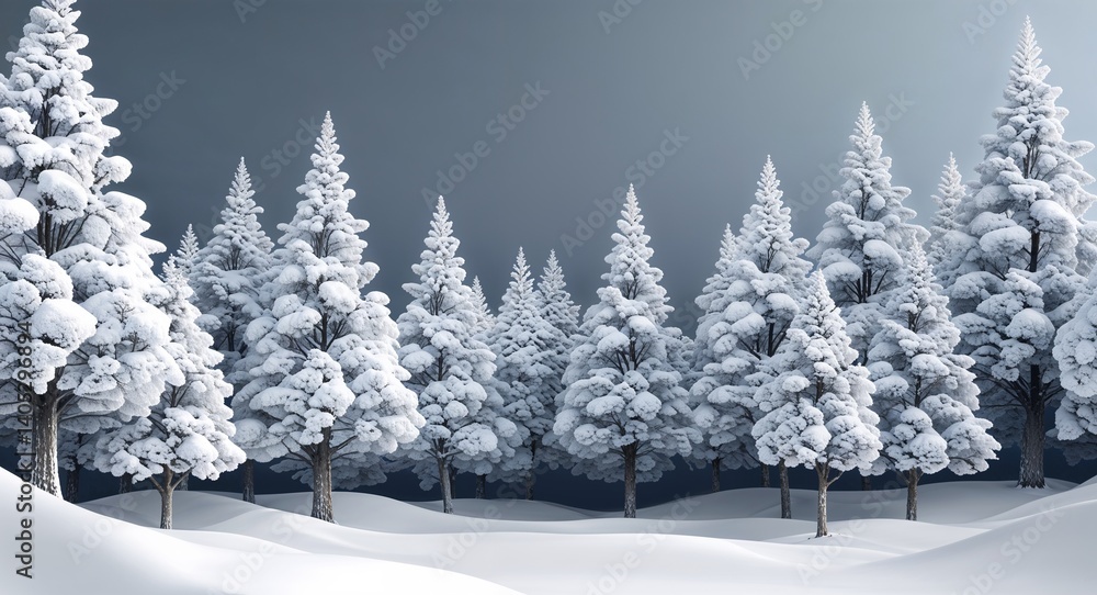 Naklejka premium white theme snow covered trees 3d render concept background design
