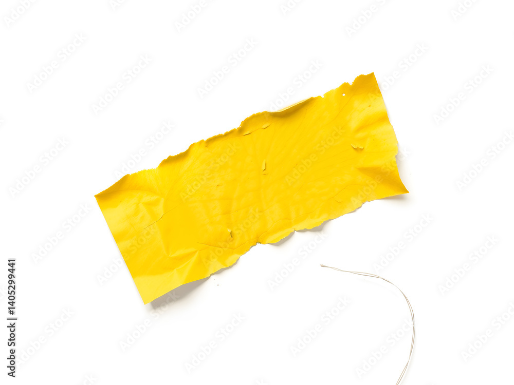 Torn yellow paper strip on white background, perfect for design or note template. Generative AI