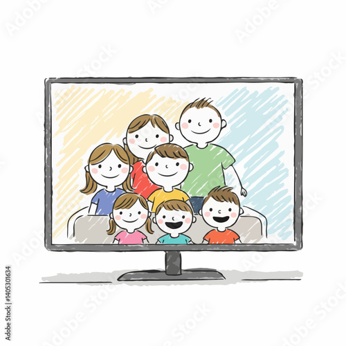 Family portrait on TV screen