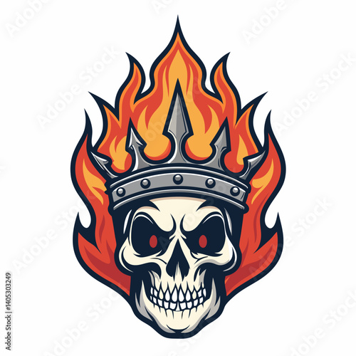 Create a vector graphic of a bold-stroked, flaming skull for esports, with vibrant fire.