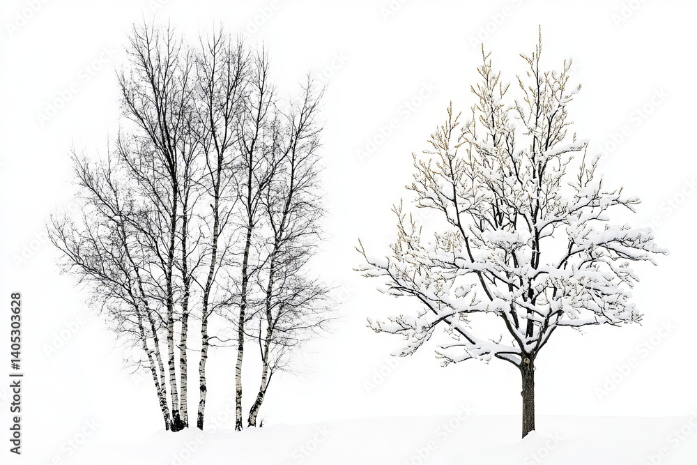 custom made wallpaper toronto digitalBirch trees bare and a tree covered in snow against a bright white field