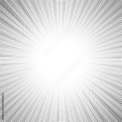 Halftone gradient sun rays pattern. abstract halftone vector dots background. monochrome dots pattern. pop art, comic small dots. star rays halftone poster. shine, explosion. sunrise rays background.