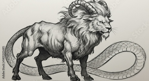 Chimera Sketch with Lion, Goat, and Snake Features