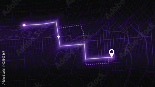 Purple Smart Navigation Route Across San Francisco City Map at Night