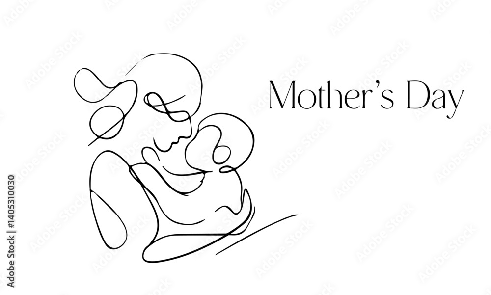 Elegant Line Drawing Depicting Mother's Day with Mother Holding Infant Child Elegant Line Drawing Depicting Mother's Day with Mother Holding Infant Child