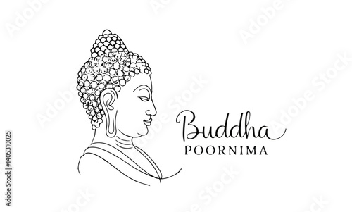 Elegant Line Drawing of Buddha with 'Poornima' Text in Graceful Script