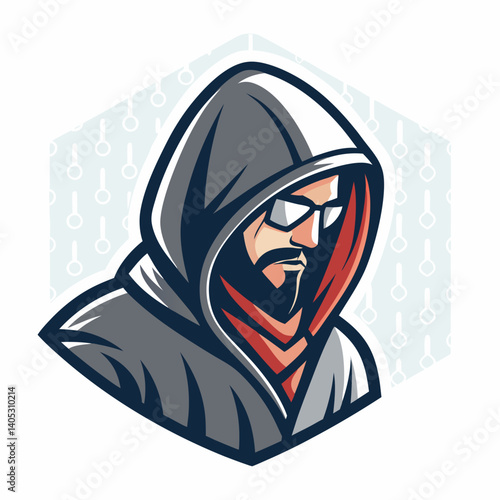 Design a bold, vector hacker avatar for esports, featuring a striking outline.