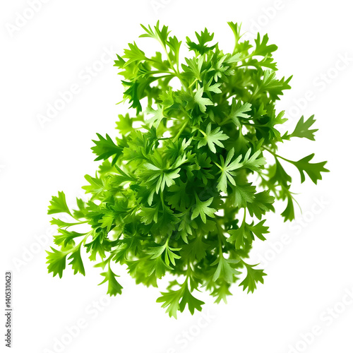 Vibrant chopped dry parsley leaves floating mid-air, isolated on crisp white background, ultra-realistic, clipping path included, perfect for food packaging and culinary design