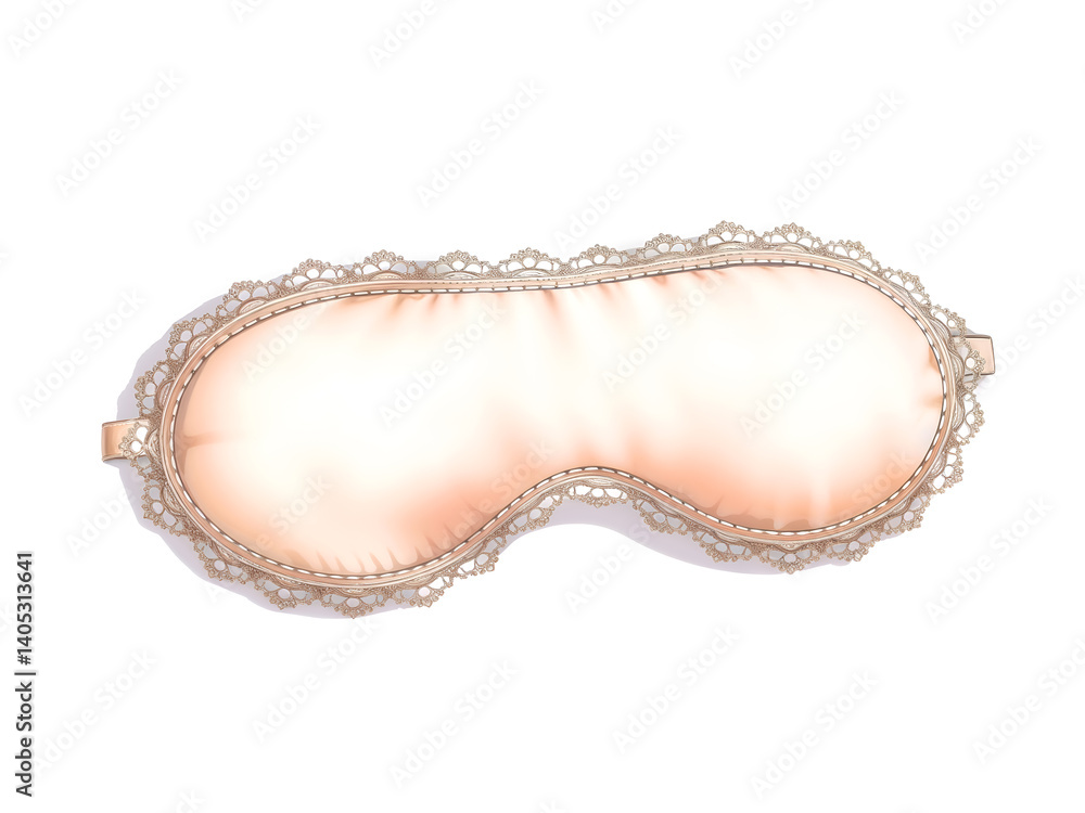 Soft pink satin sleep mask with lace trim isolated on white, beauty and rest accessory. Generative AI
