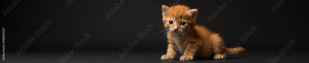 Tiny red Scottish kitten against a dark background , kitten, studio shot Tiny red Scottish kitten against a dark background , kitten, studio shot