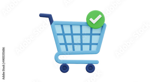 Isolated Shopping Cart with Check Mark