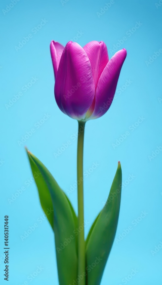 Elegant purple tulip on a serene sky blue backdrop Ample copy space , serenity, petal, texture Elegant purple tulip on a serene sky blue backdrop Ample copy space , serenity, petal, texture