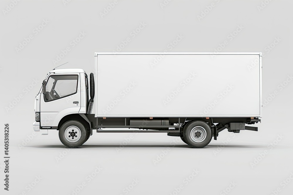 Mock Up of Side View White Truck Isolated on White Background,3D Rendering Mock Up of Side View White Truck Isolated on White Background,3D Rendering