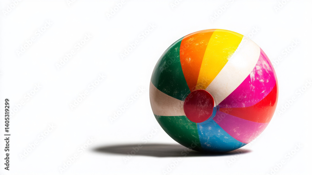 Colorful beach ball casts shadow, looking playful and cheerful Colorful beach ball casts shadow, looking playful and cheerful