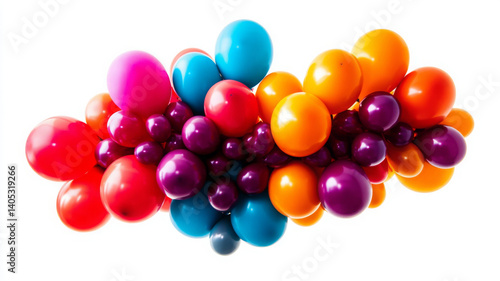 Colorful balloon bouquet looks festive and joyous against white background