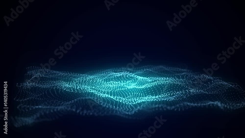 Abstract technology wave of particles and lines. Big data visualization. Dark background with motion dots and lines. Artificial intelligence. 3d rendering.