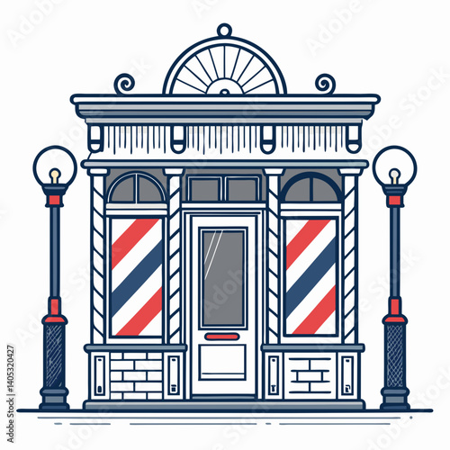 Create a bold-stroked vector illustration of a vintage barbershop logo.  Include classic design elements.