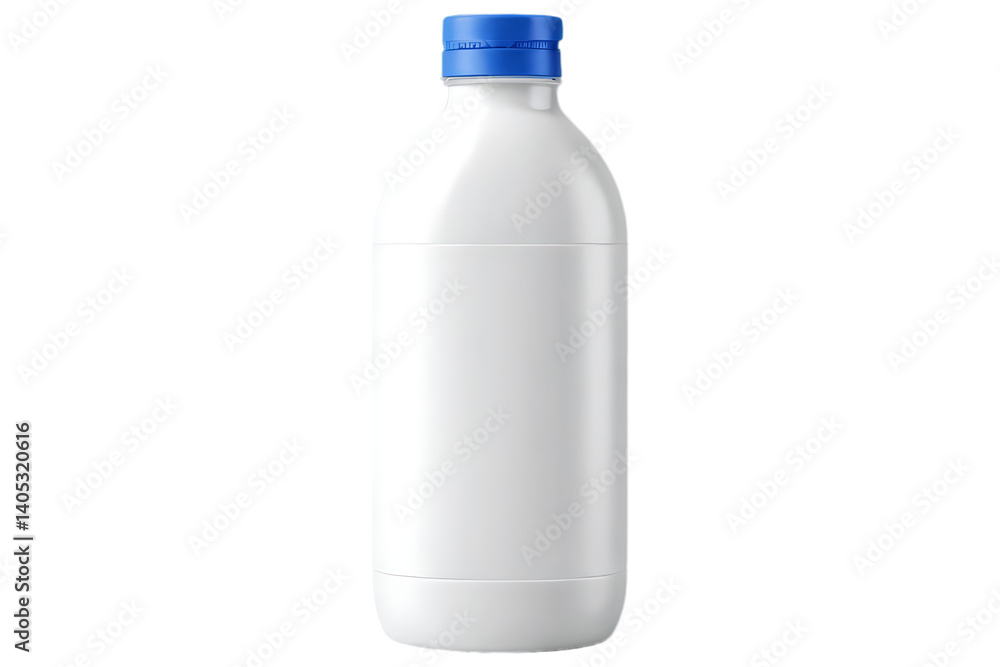White Plastic Bottle with Blue Cap on Gray Background, Minimalist Design, Package Presentation, Clean Look White Plastic Bottle with Blue Cap on Gray Background, Minimalist Design, Package Presentation, Clean Look