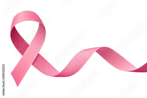 Pink cancer ribbon isolated on transparent background.