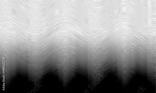 Black on white background. Black and white dissolve halftone grunge effect. Vector Illustration. Wavy engraving effect lines