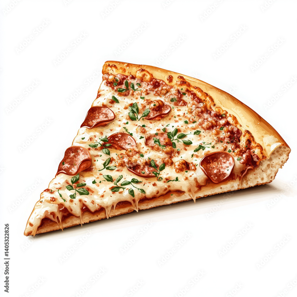 Delicious pizza slice looks mouthwatering and appetizing, ready to be eaten Delicious pizza slice looks mouthwatering and appetizing, ready to be eaten