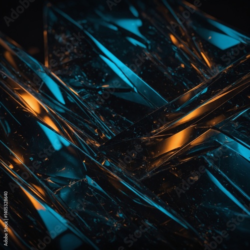 Glossy, glassy shapes overlapping on a dark background with glowing edges, modern and sleek abstract texture, techy and futuristic design vibe