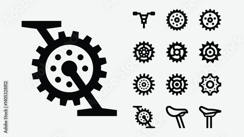 Bicycle Parts Equipment Line Icons