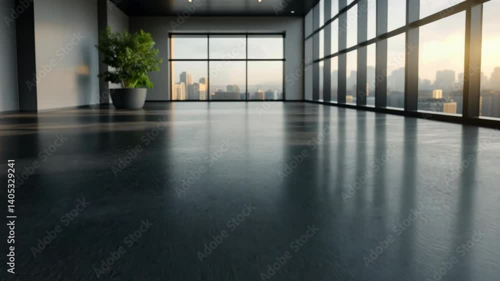 Modern Office Space with City View at Sunset Modern Office Space with City View at Sunset