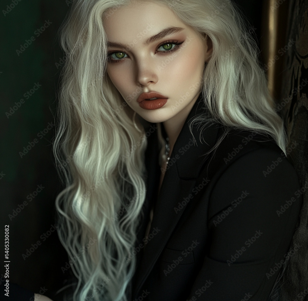 A confident 23-year-old Eastern European digital fashion, blond long hear, wearing black A confident 23-year-old Eastern European digital fashion, blond long hear, wearing black