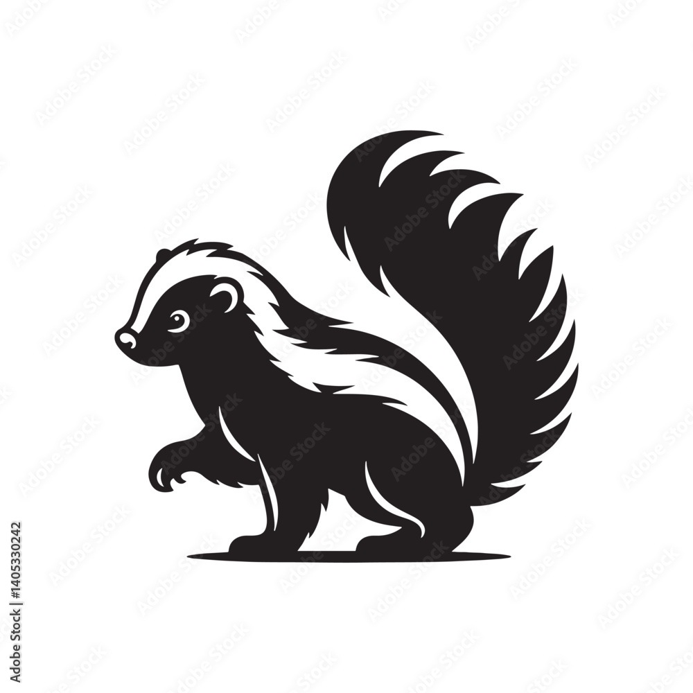 Fototapeta premium Skunk Silhouette - Minimalist Skunk Vector Artwork - Black and White Skunk Illustration.