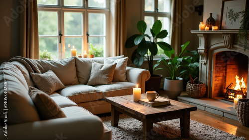 Wallpaper Mural A cozy living room with a couch and a fire place Torontodigital.ca