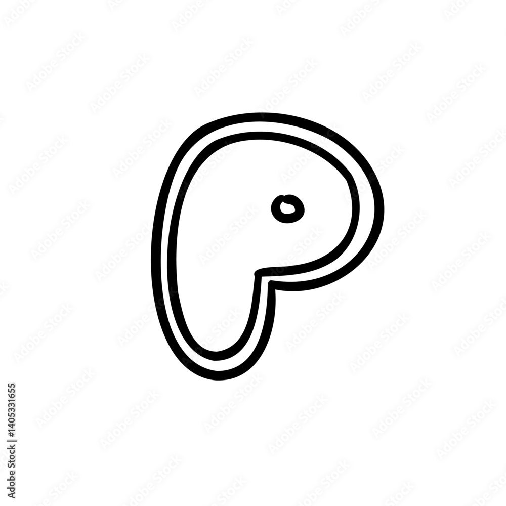 Stroke letter P of latin english language. Black font symbol in hand drawn doodle style. Vector illustration isolated on white background. For presentation, logo, branding, font, education. Stroke letter P of latin english language. Black font symbol in hand drawn doodle style. Vector illustration isolated on white background. For presentation, logo, branding, font, education.