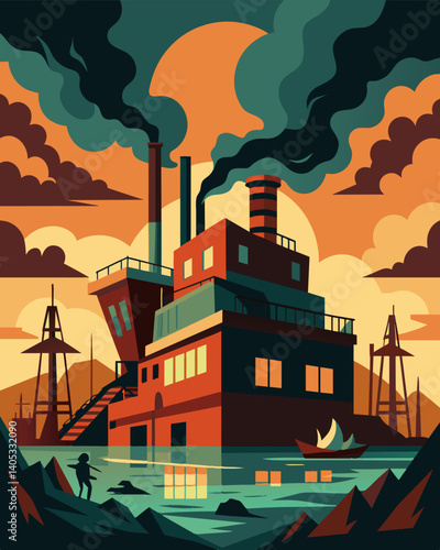 The abandoned factory held a sense of abandonment and betrayal like a ship left stranded by its crew.. Vector illustration
