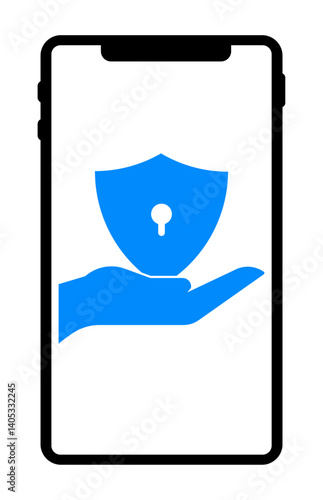 Privacy Protection Safety Sheild with Keyhole in Mobile Phone Vector Illustration