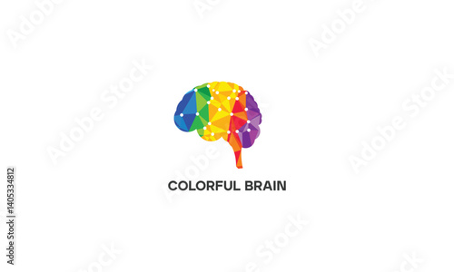 Colorful Brain Polygon Logo with Geometric Network Design