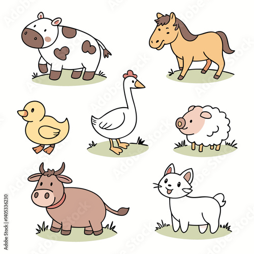 collection of cute farm and domestic animals icons