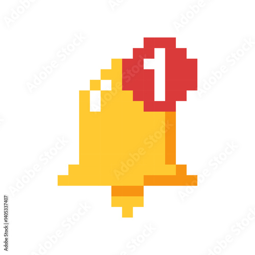 Pixel yellow bell, incoming message notification, 8 bit bell signal.