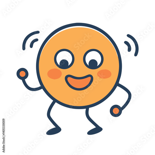 A joyful, dancing orange circle character expressing pure happiness with a cheerful, cartoonish style and bold outlines.