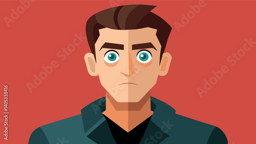 An illustration of a man with uneven eyes confidently looking into the camera without any fear or insecurity.. Vector illustration