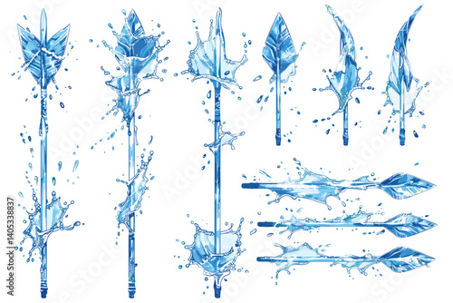 Set of water splashing isolated on white background