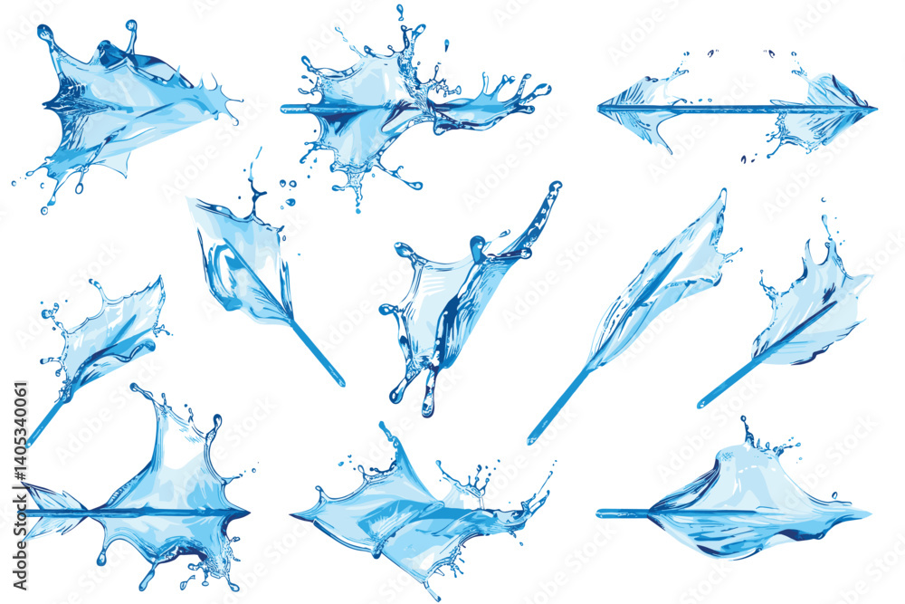 Fototapeta premium Set of water splashing isolated on white background