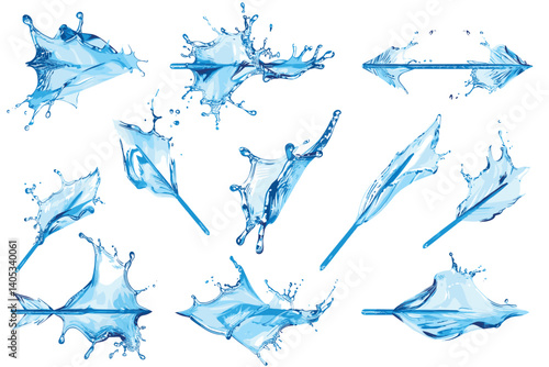 Set of water splashing isolated on white background