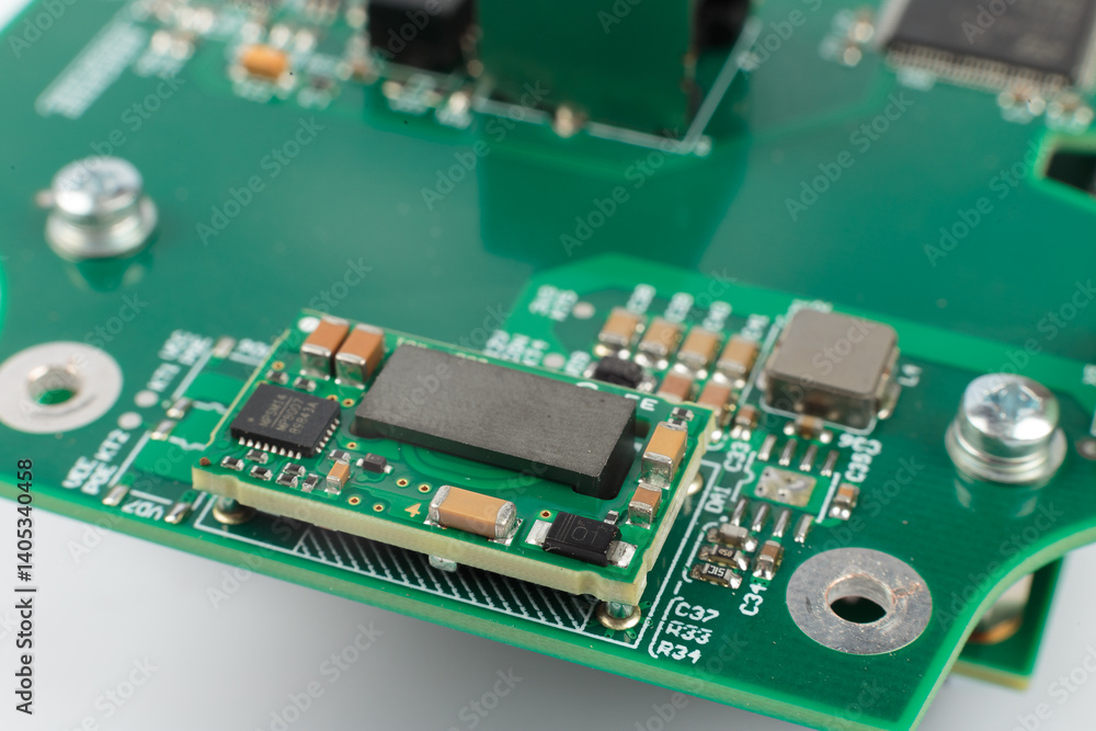 Electronic board close-up, modern electronic circuits