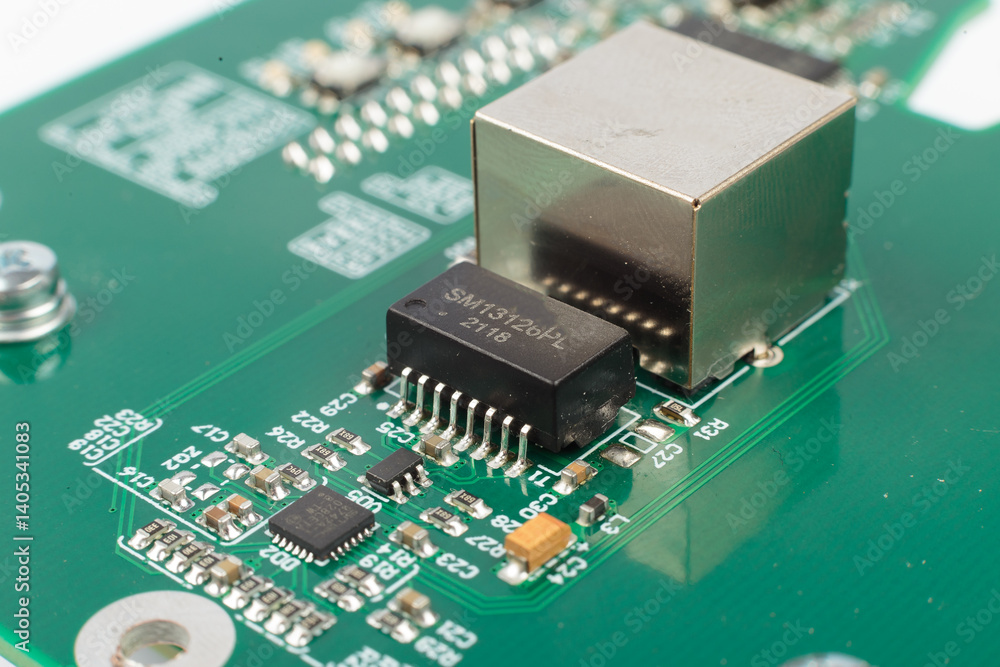 Electronic board close-up, modern electronic circuits