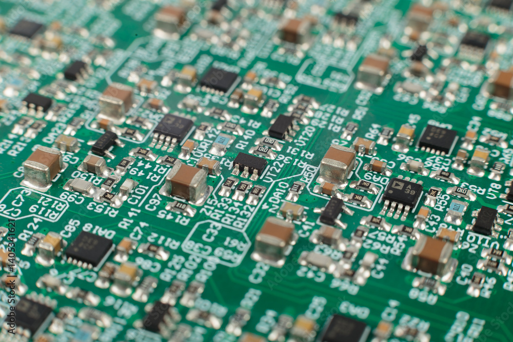 Electronic board close-up, modern electronic circuits