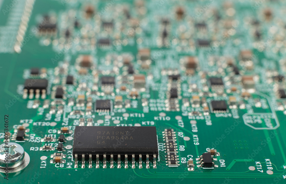 Electronic board close-up, modern electronic circuits