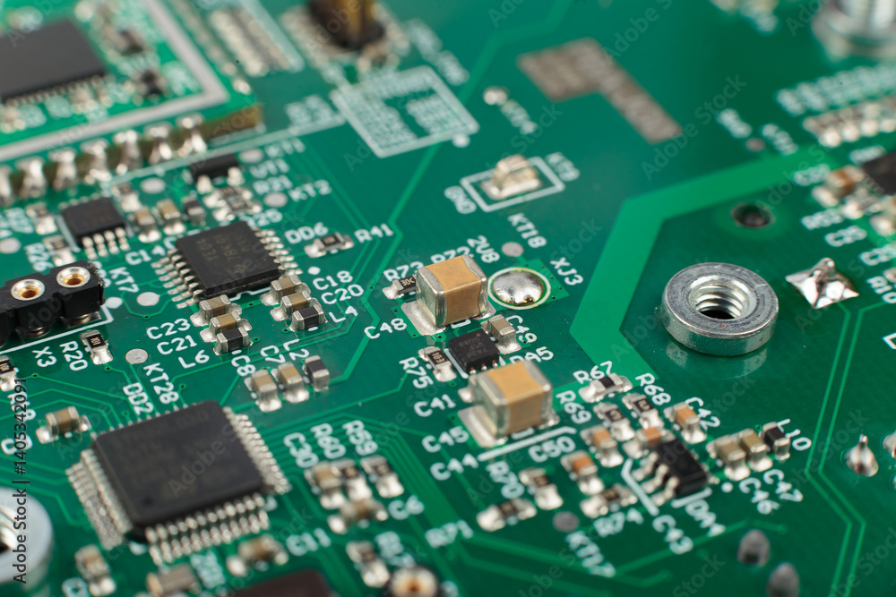 Electronic board close-up, modern electronic circuits Electronic board close-up, modern electronic circuits