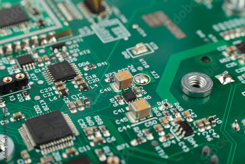 Obraz na płótnie Electronic board close-up, modern electronic circuits w salonie
