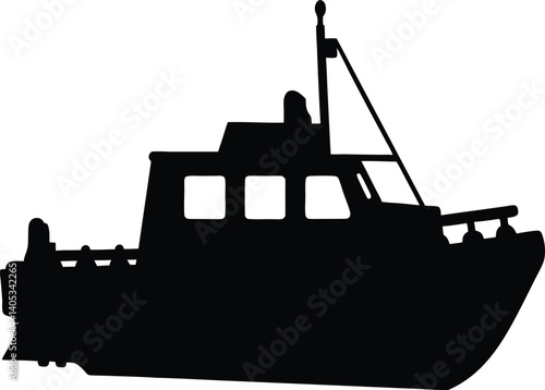 Black and white silhouette of a sailboat in a modern, bold vector style for nautical and leisure designs